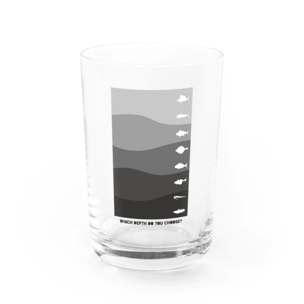 ノアソビ　ベース  ⛰⛺️🎣の『 Which depth do you choose?  』白&黒 Water Glass :front