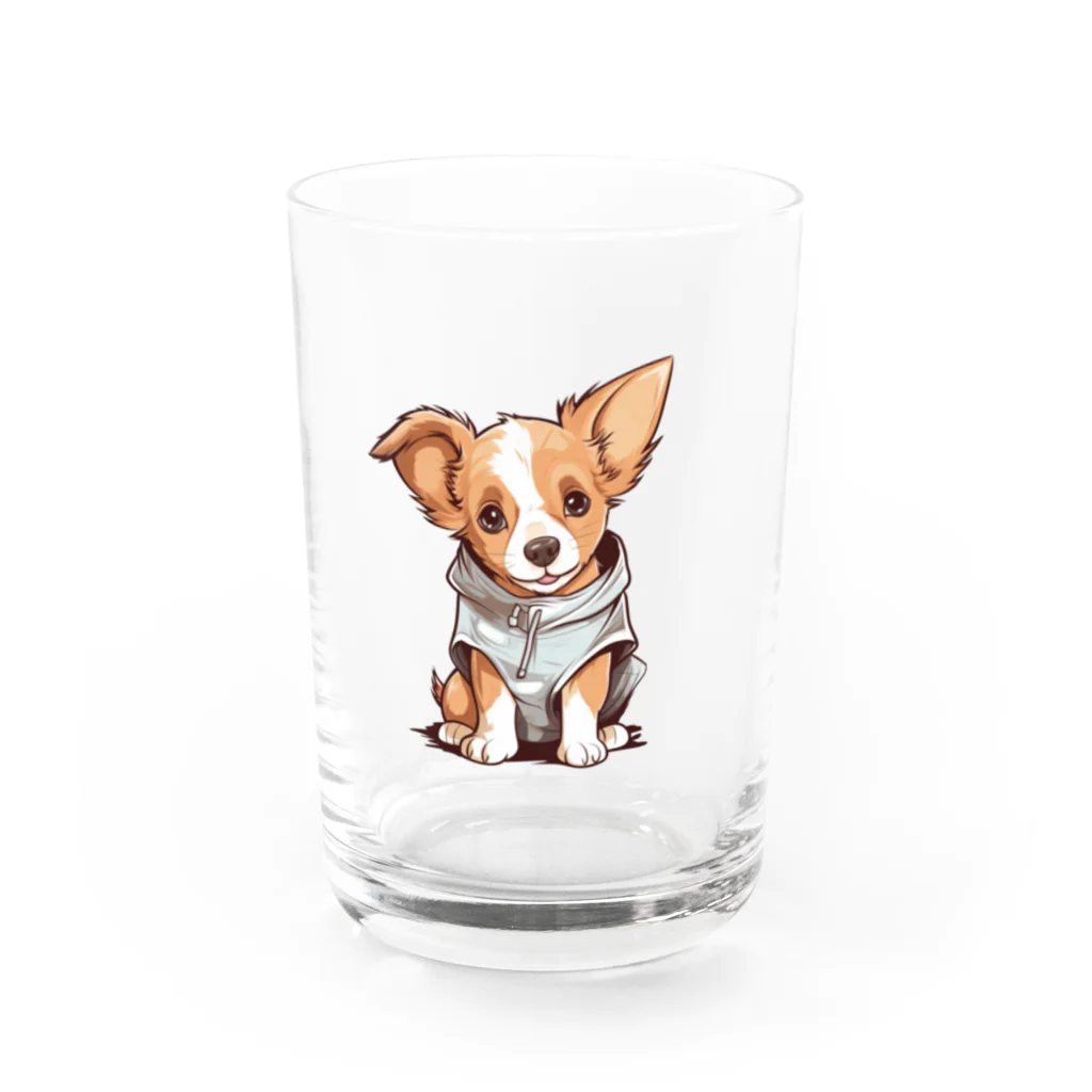 Vasetti_pressのパーカーを着ているワンちゃん Water Glass :front