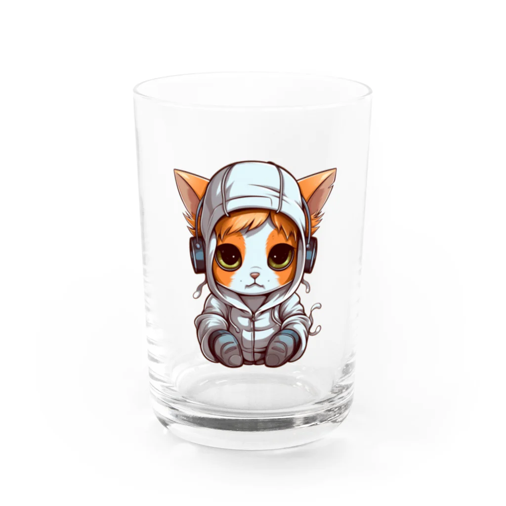 Vasetti_pressのパーカーを着ているネコちゃん Water Glass :front