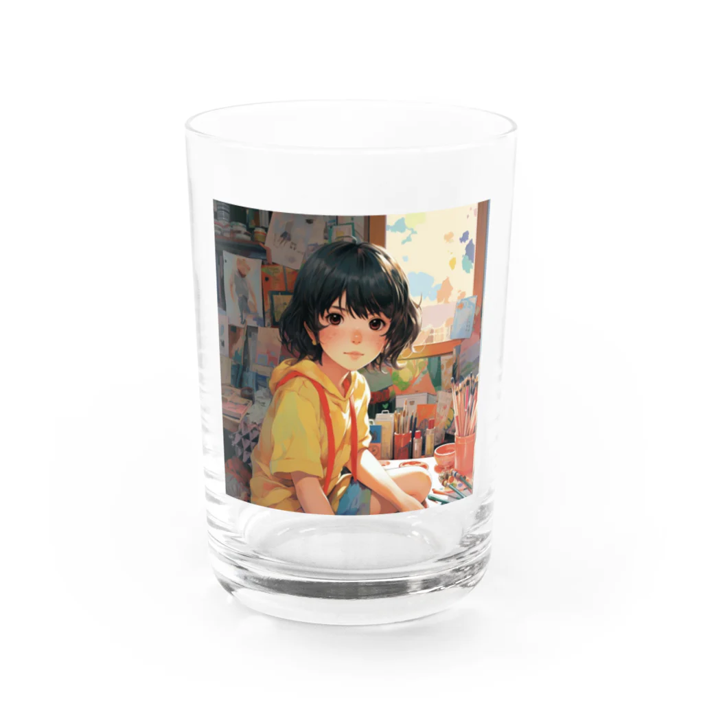 ソヒのショップの絵を描くのが好きな女の子 Water Glass :front