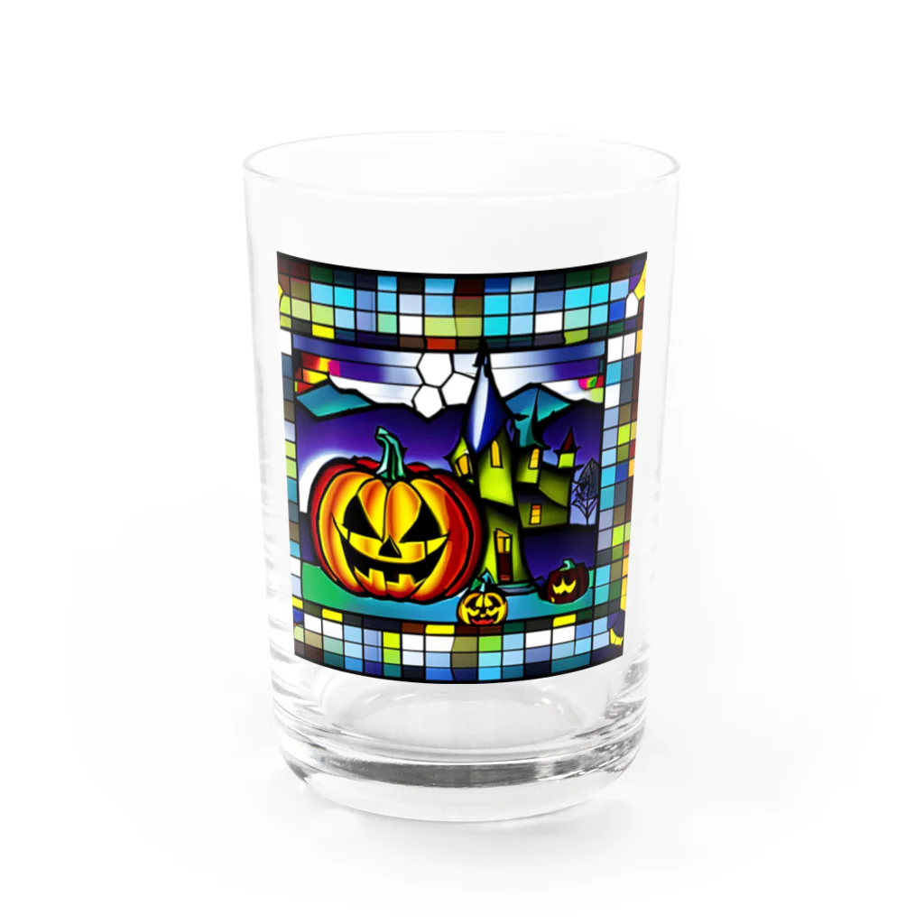 縞模様のハロウィン　ステンドグラス風 Water Glass :front