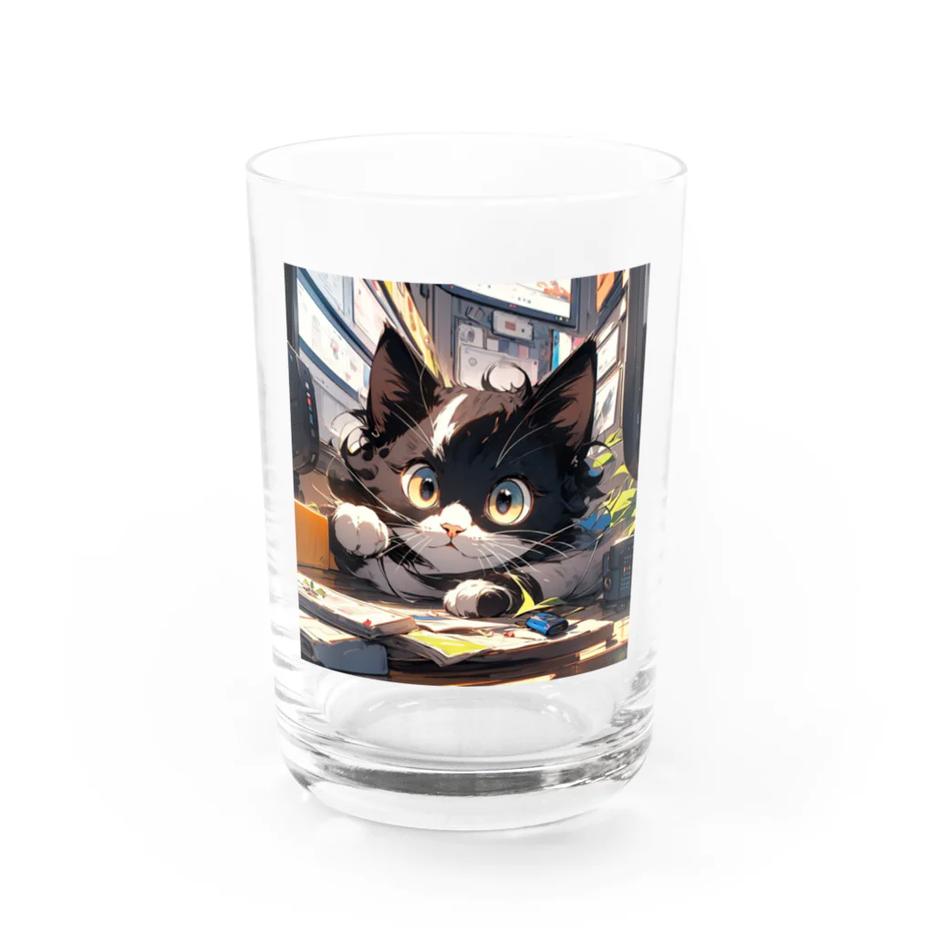 デザインウェアハウスちひろのハチワレにゃんこ Water Glass :front