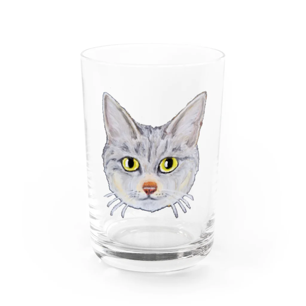 れいにゃん堂&れいにゃあ～と😺のチョークアートのキジトラ猫😸 Water Glass :front