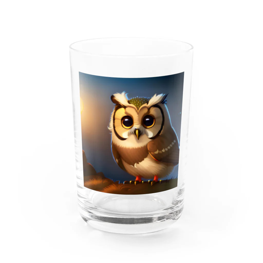 コハクの家の可愛いフクロウのイラストグッズ Water Glass :front