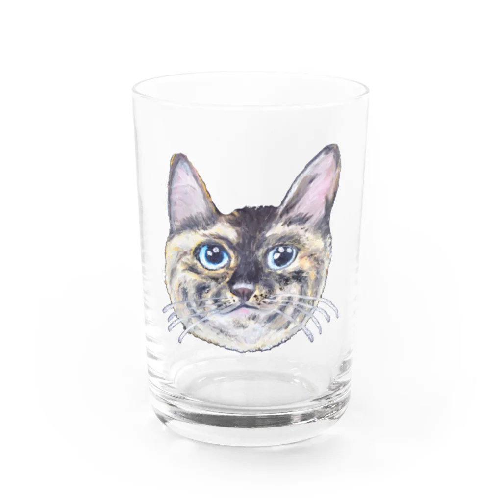 れいにゃん堂&れいにゃあ～と😺のチョークアートの見上げるサビ猫 Water Glass :front