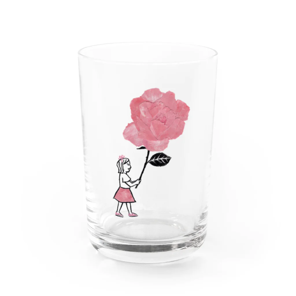 たつみなつこのバラを持つ女の子 Water Glass :front
