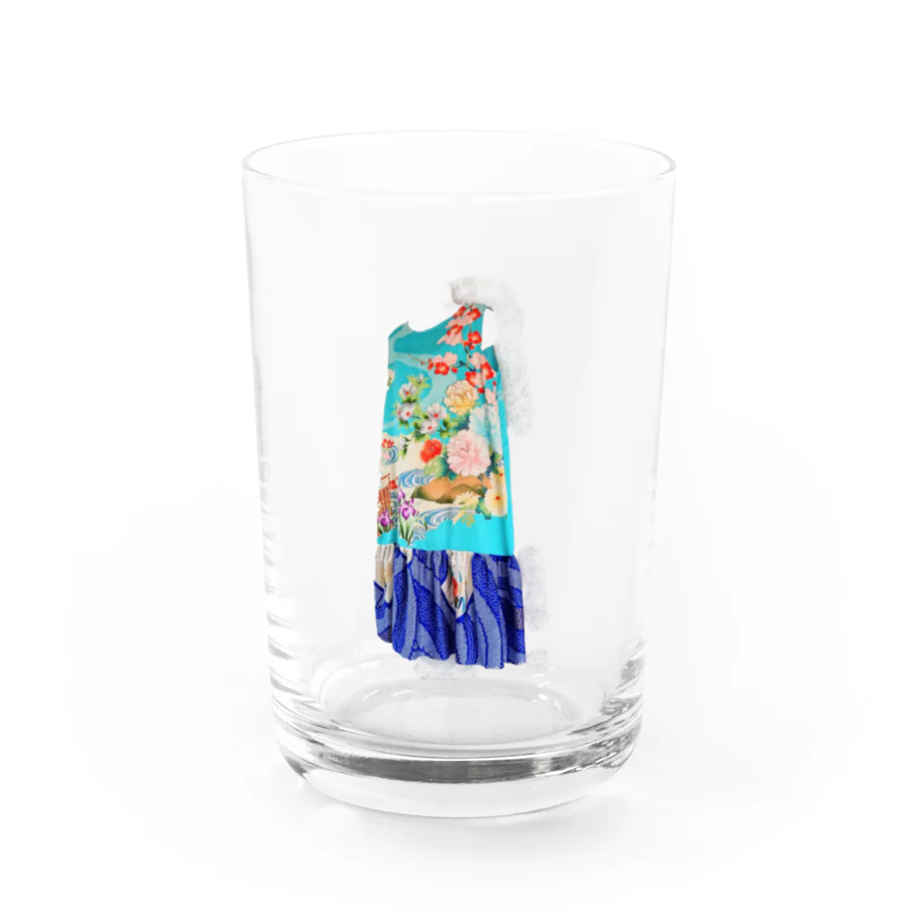 KeishopCreations - 日本の美をあなたにのハンドメイドリメイク着物青 Water Glass :front