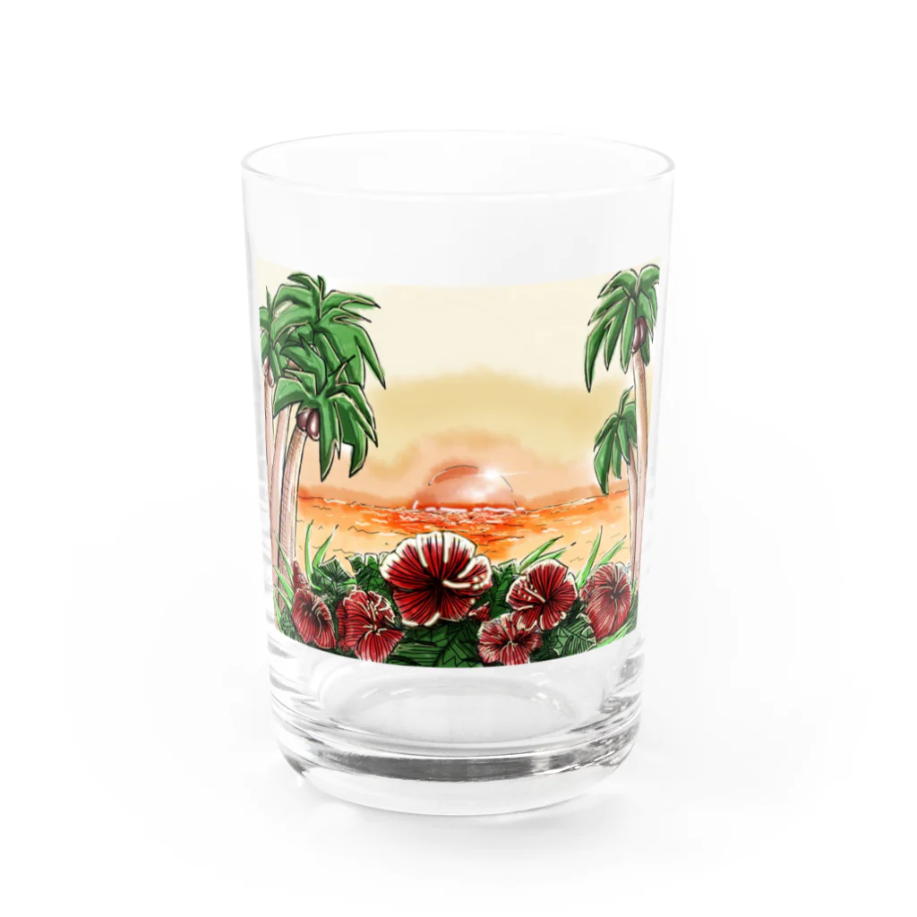 la-mer-sireneのハイビスカスのサンセット Water Glass :front