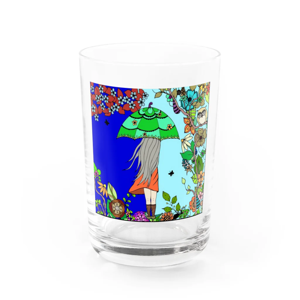 子供と嫁と時々わたしの傘をさす少女 Water Glass :front