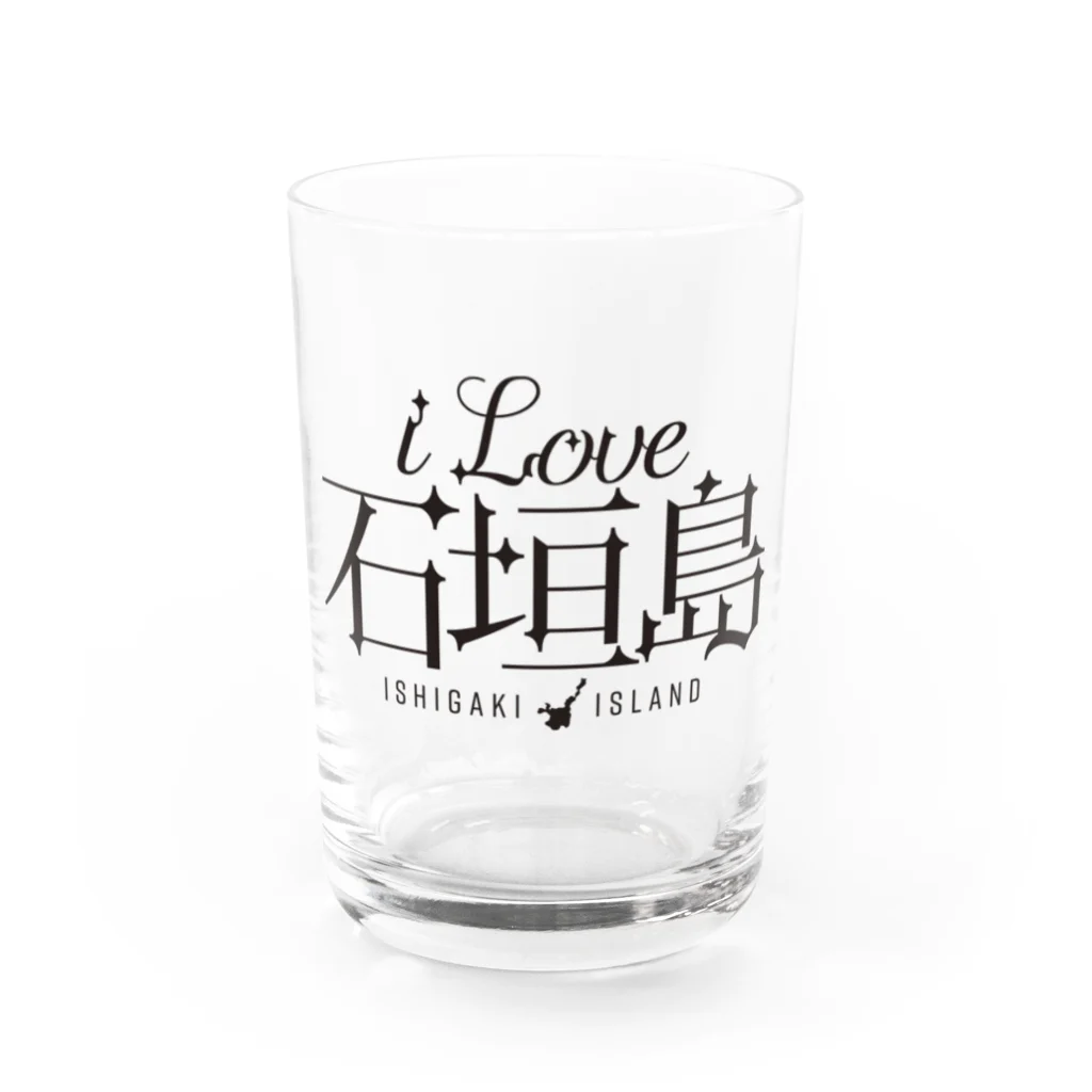 地名・観光地おしゃれグッズ製作所のiLOVE石垣島（タイポグラフィBLACK） Water Glass :front