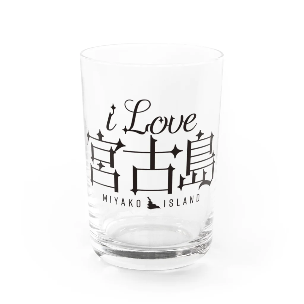 地名・観光地おしゃれグッズ製作所のiLOVE宮古島（タイポグラフィBLACK） Water Glass :front