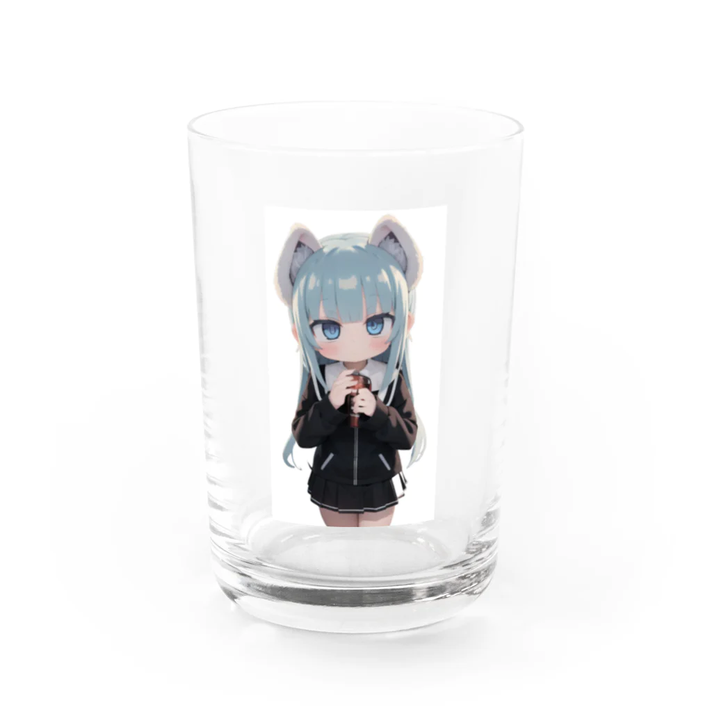 ケモ耳美少女キツネちゃん（AIart）の獣の耳と美しい青い目少女 Water Glass :front