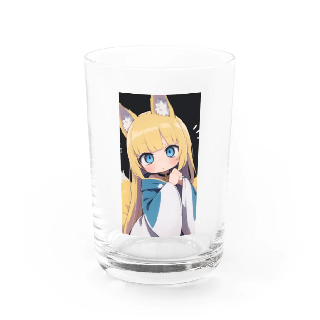 ケモ耳美少女キツネちゃん（AIart）の金髪のキツネの女の子 Water Glass :front