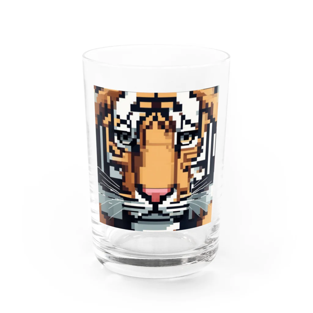 ki1962のドット絵で描かれた虎のアップ画像のプレミアムグッズ Water Glass :front