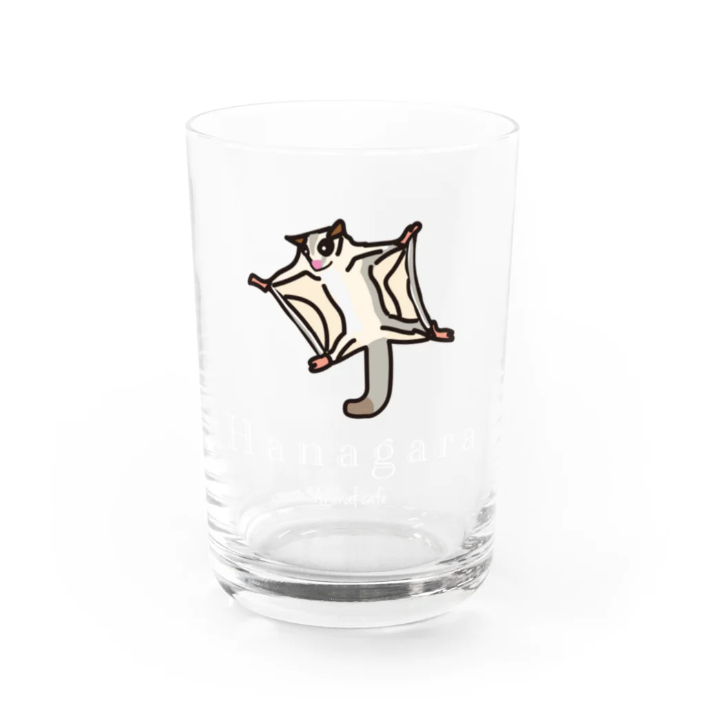 Hanagara animal cafeのモモンガと花柄アニマルカフェのロゴ入り。 Water Glass :front