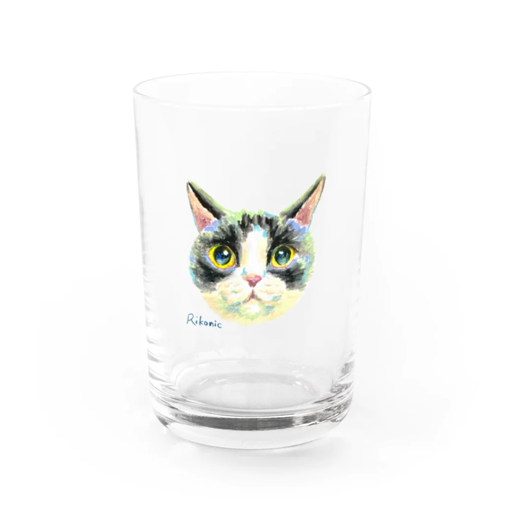 Rikonic -oilpastel-のハチワレねこ Water Glass :front