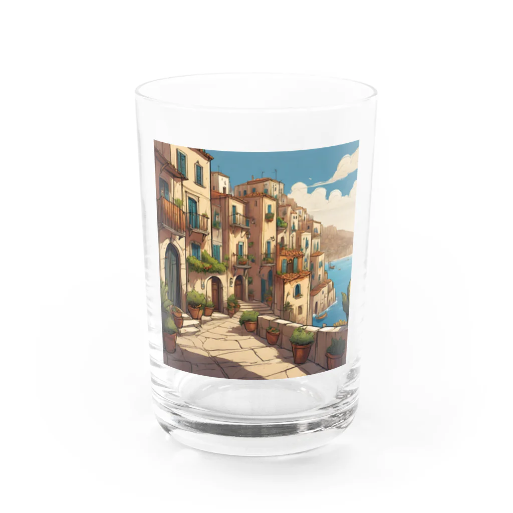 nene-sukeの地中海の町並み Water Glass :front