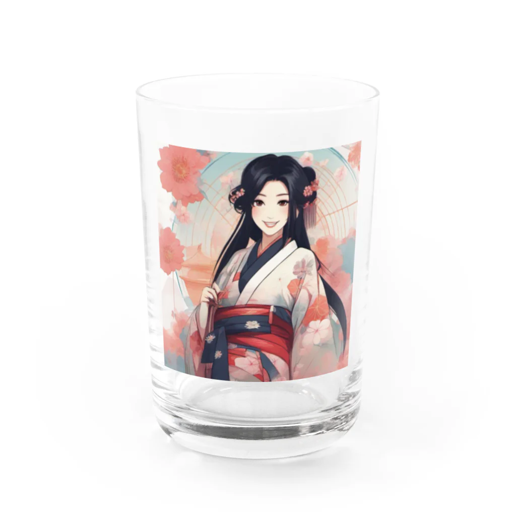 ワンダーワールド・ワンストップの浴衣を着た黑髪ロングヘアの綺麗な女性 Water Glass :front