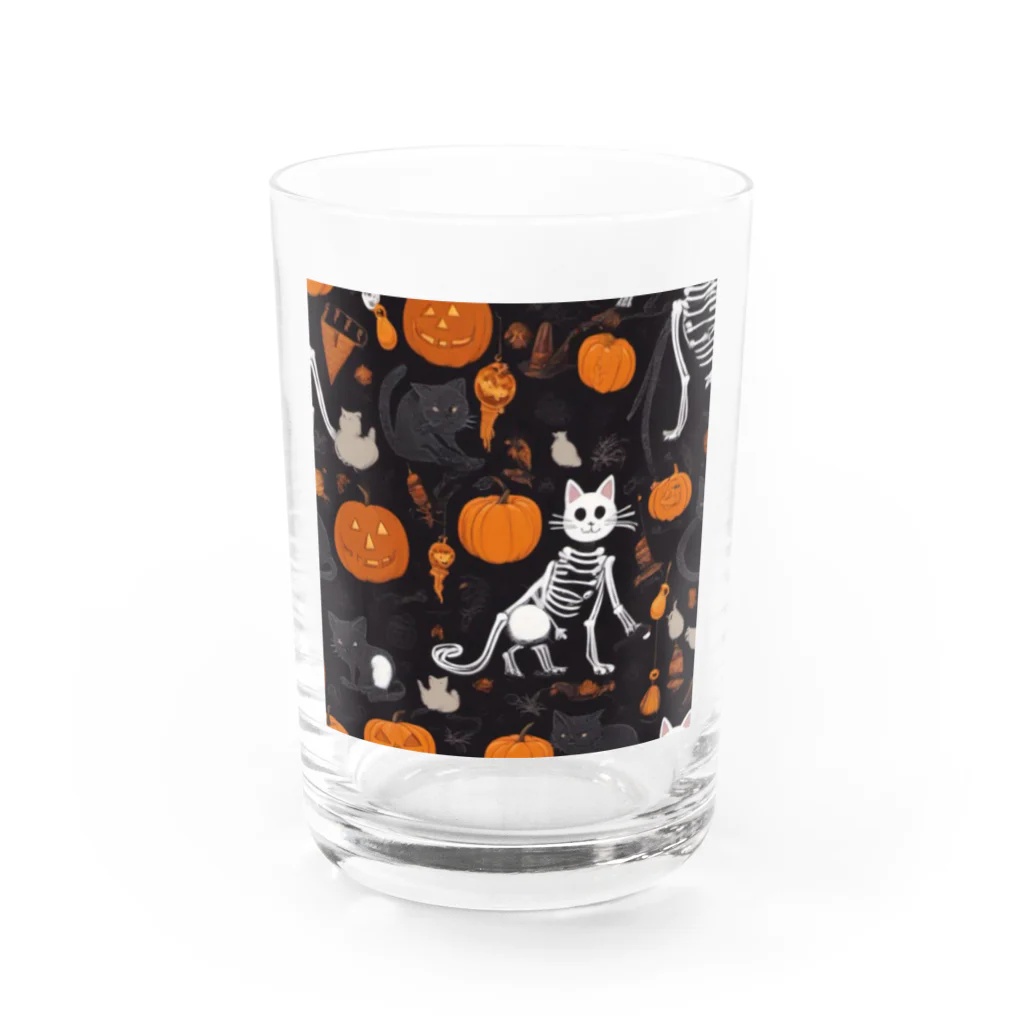 ToToMoの【ハロウィン】スケルトンキャット Water Glass :front