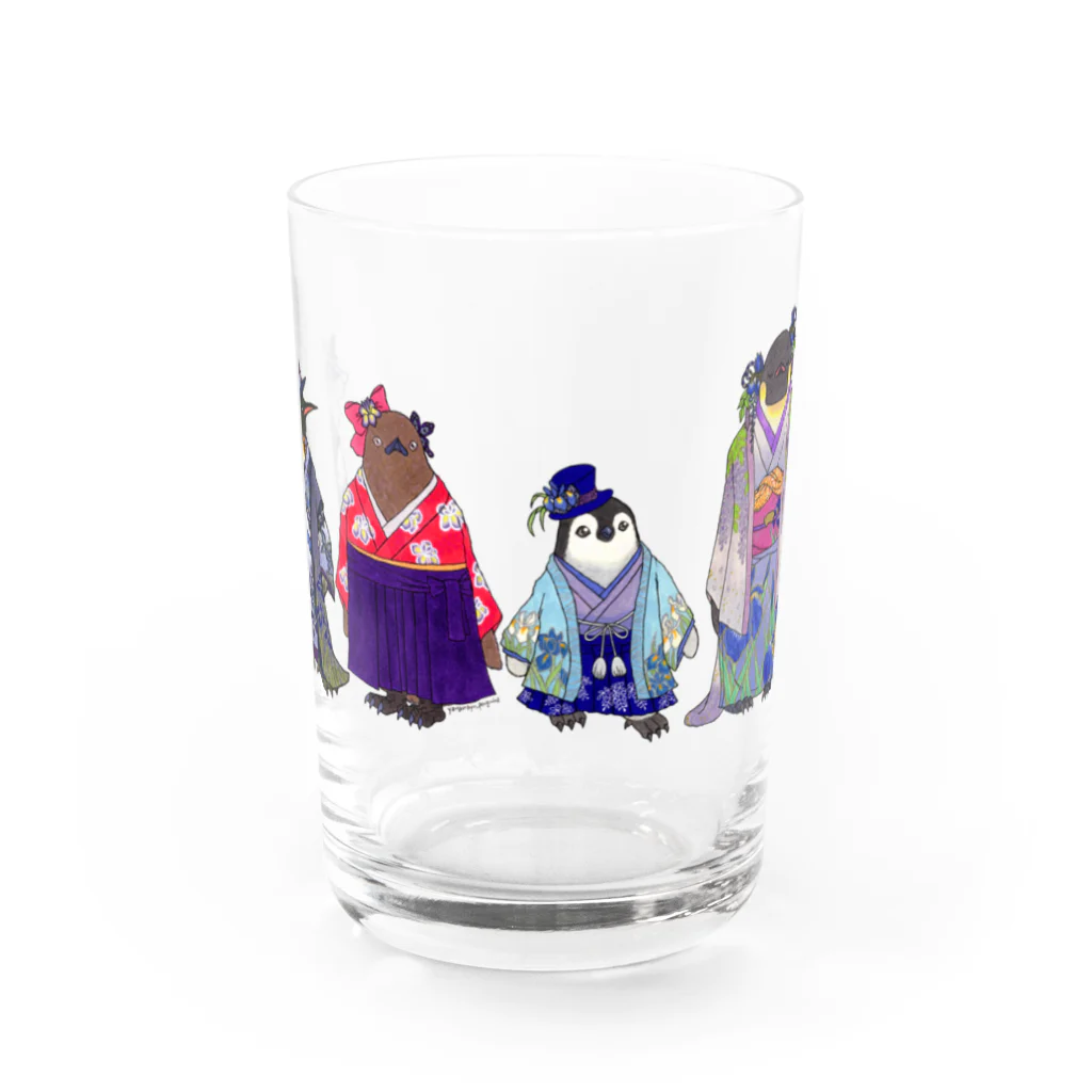 ヤママユ(ヤママユ・ペンギイナ)のいずれ菖蒲か杜若₋Aptenodytes Kimono Penguins- Water Glass :front