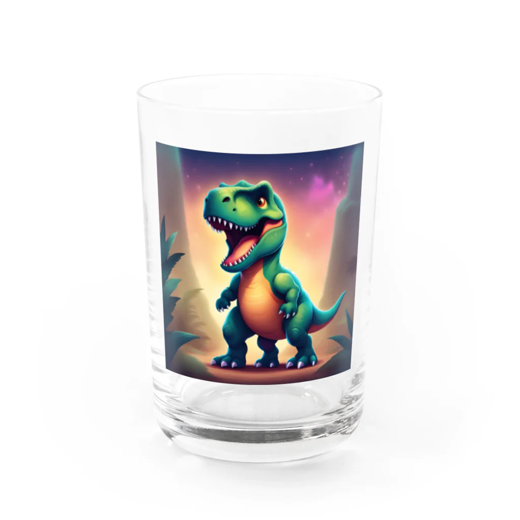 春乃遊羽アイディアイラストショップの可愛いティラノサウルス Water Glass :front