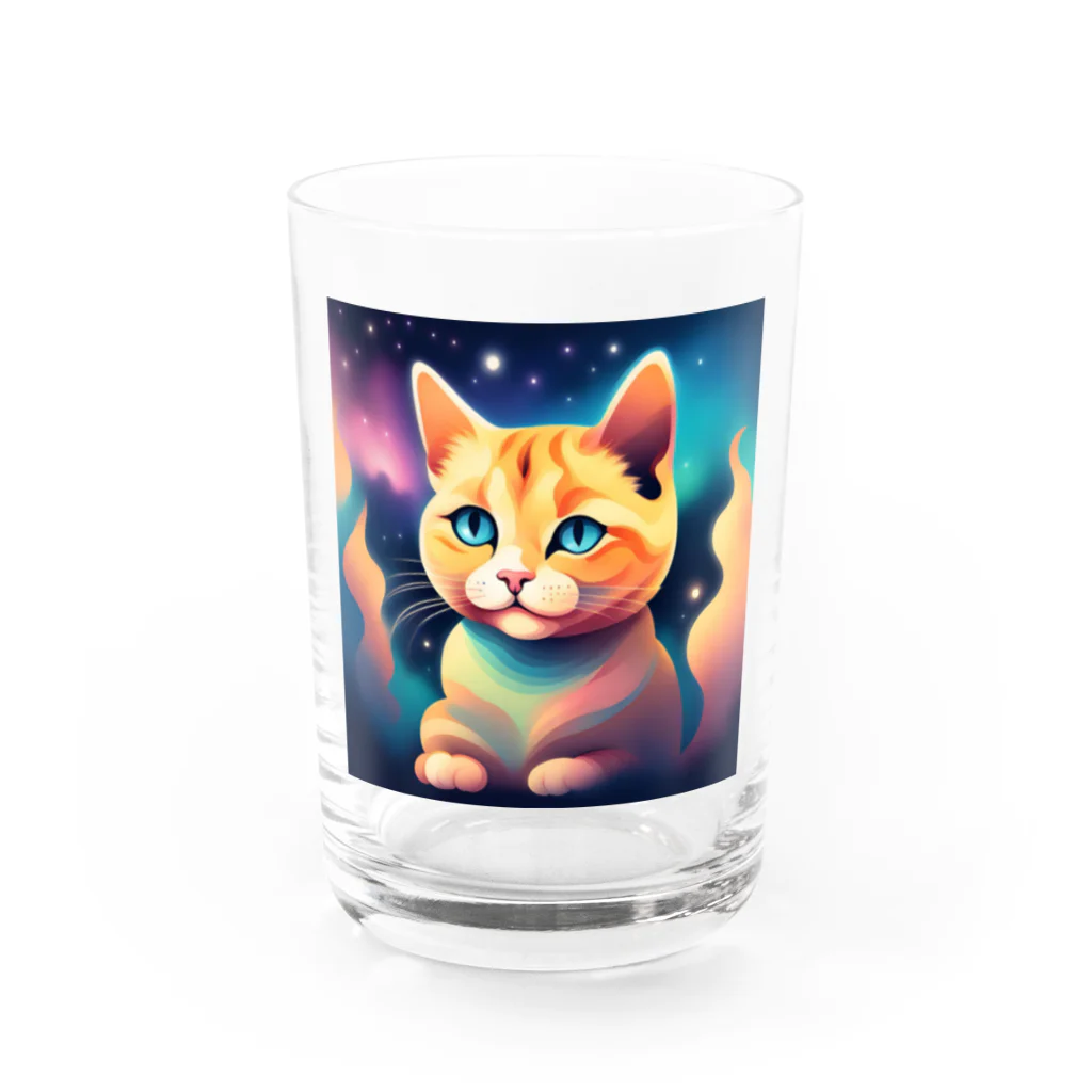 猫の憩い場の夜空を見つめる猫 Water Glass :front