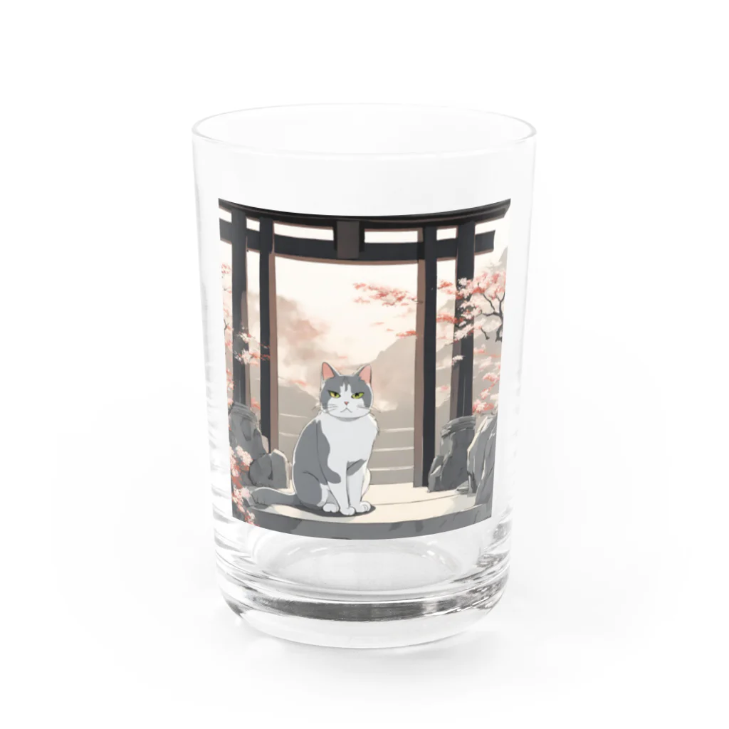 ハチワレにゃんこの軌跡の鳥居下のハチワレにゃんこ Water Glass :front