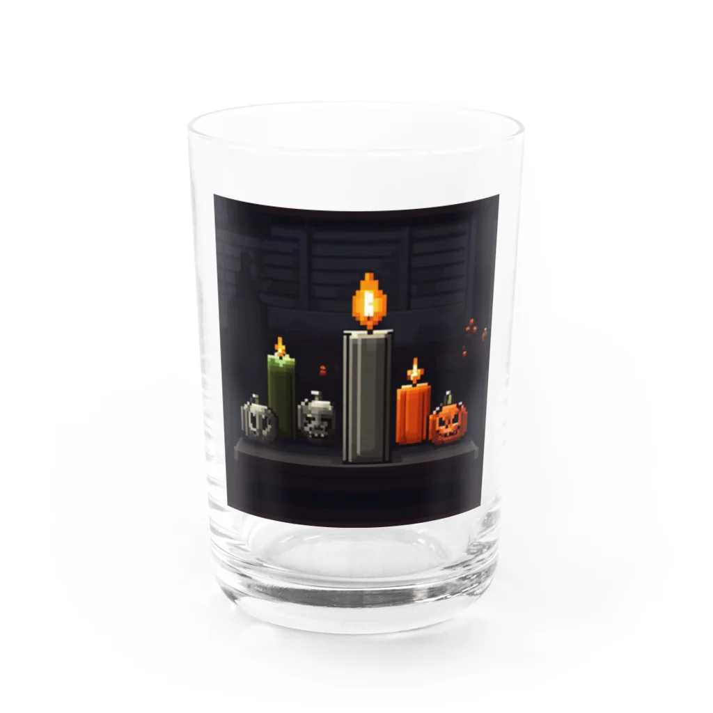 umakoiの火が灯る蝋燭とハロウィンカボチャのドット絵 Water Glass :front