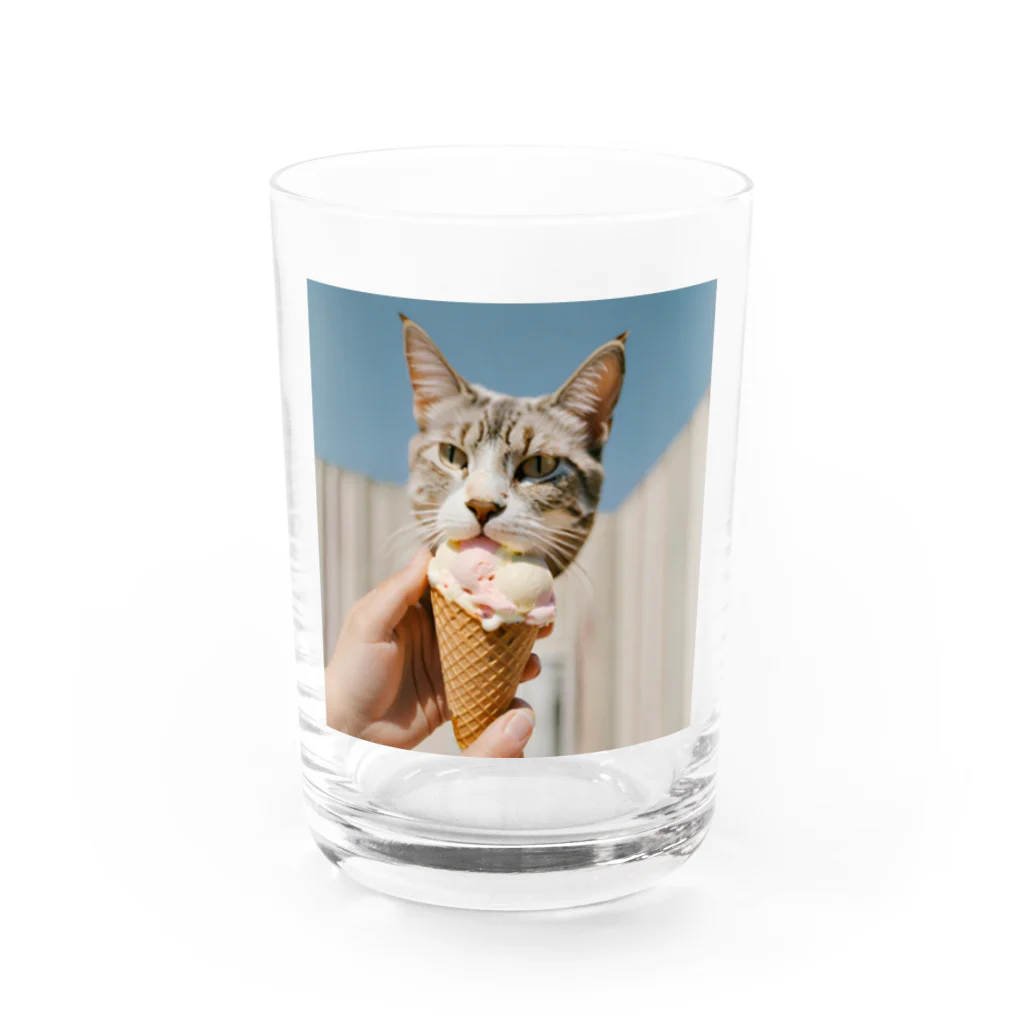 猫雑貨屋　ねこまろのアイスにかぶりつく猫 Water Glass :front