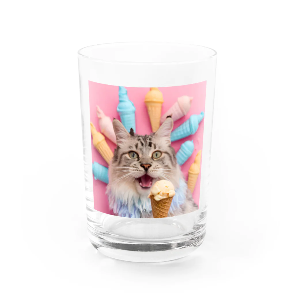猫雑貨屋　ねこまろのアイスを食べた猫 Water Glass :front