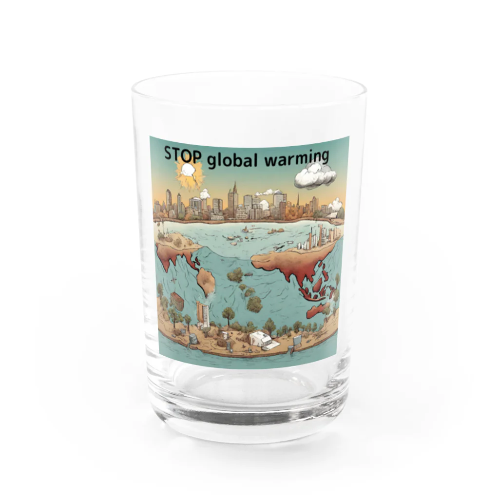 akarityanのstop　地球温暖化 Water Glass :front