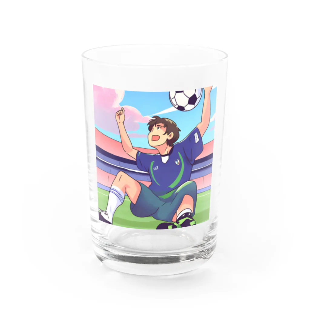 ほっこりグッズBASEのワールドカップ優勝を夢見るサッカー少年 Water Glass :front