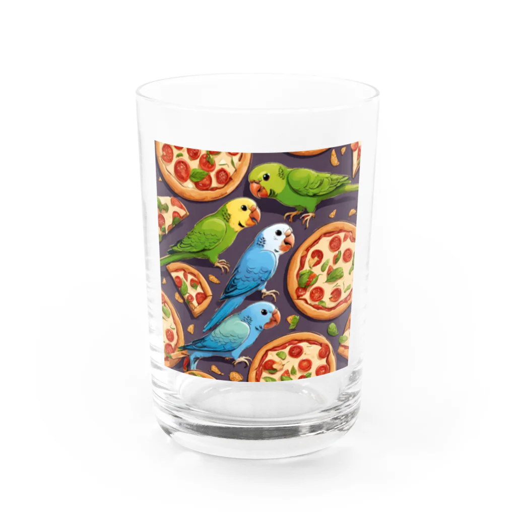 mofu mofu309のピザ食べるインコ Water Glass :front