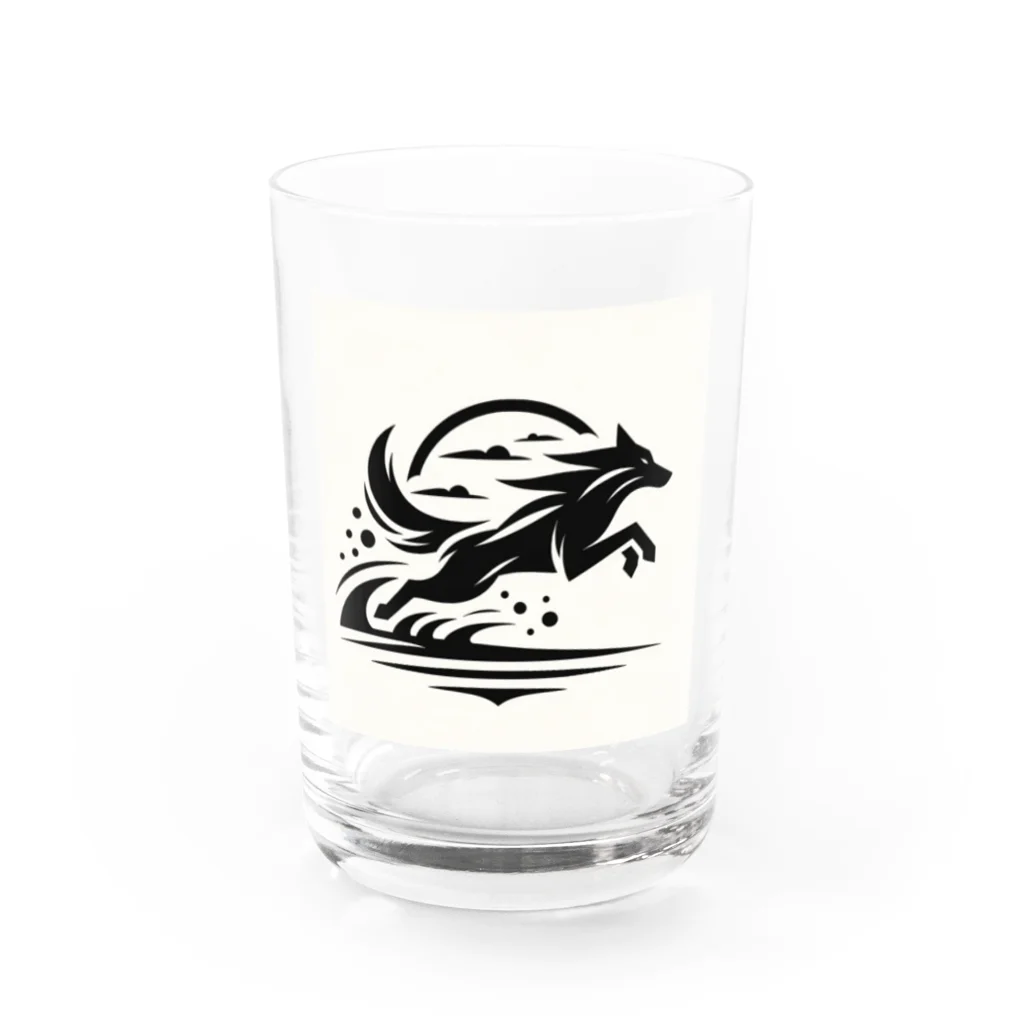 レインボーグリッターの獲物を狩るオオカミ Water Glass :front