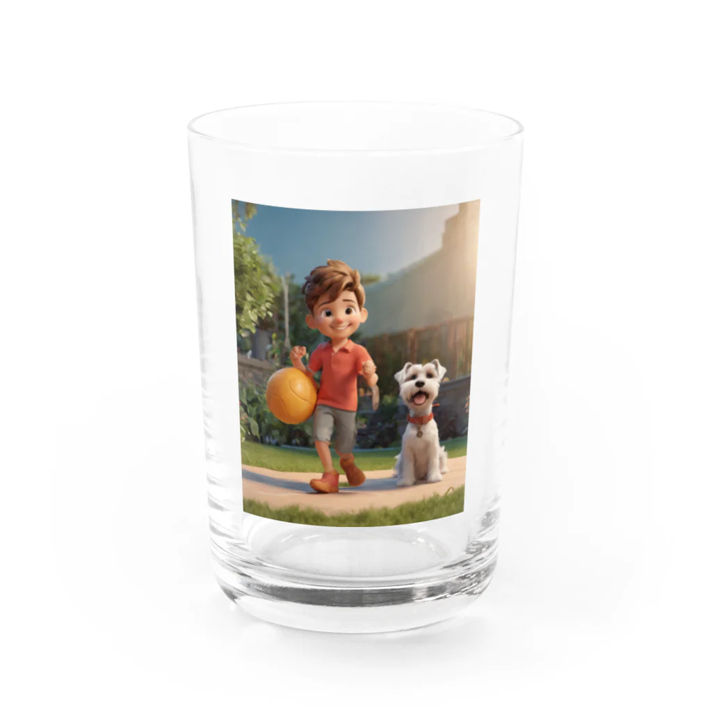 ワンダーワールド・ワンストップの男の子と愛らしいシュナウザー・ドッグ② Water Glass :front