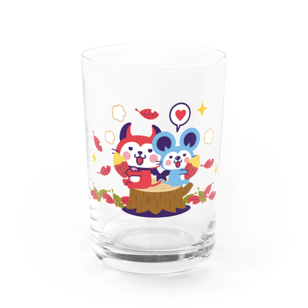 ミニマムユニヴァース@SUZURIのデビねこくんとデビねずちゃん グラス やきいも Water Glass :front