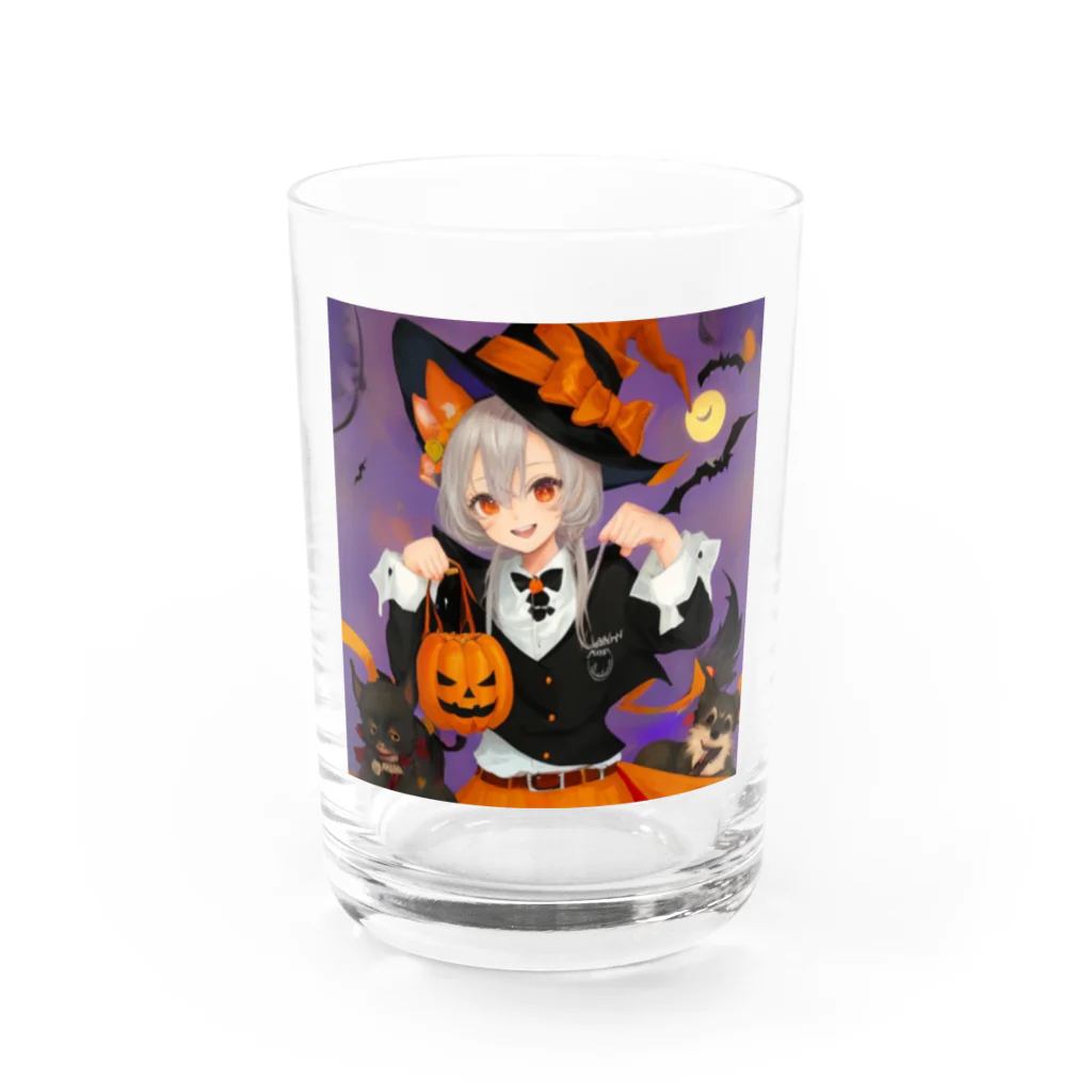 チワワ愛好家ショップのワワ大好き魔女のハロウィン・キャンディ・キス Water Glass :front