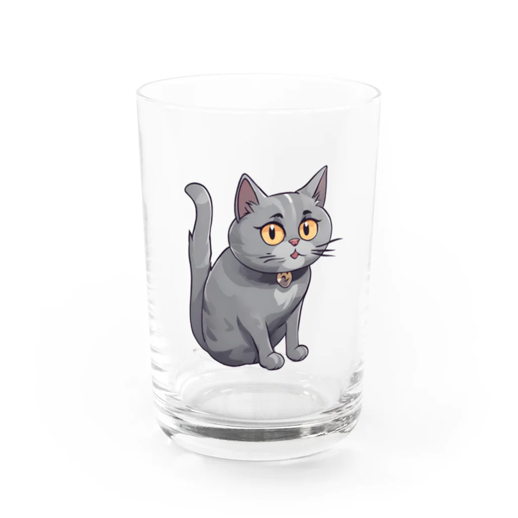 心の彩アートのグレーキャット Water Glass :front