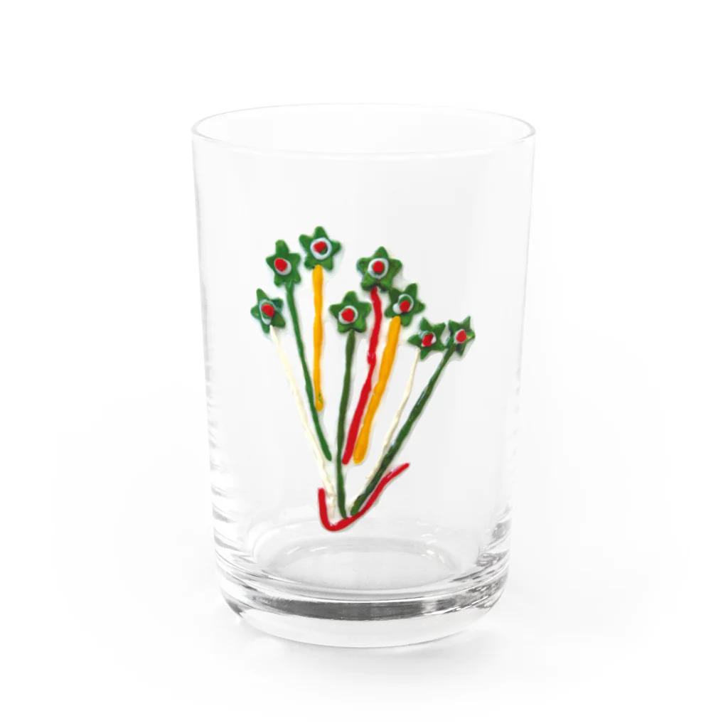 こどもと私の絵や粘土の花瓶に入った星の花 Water Glass :front