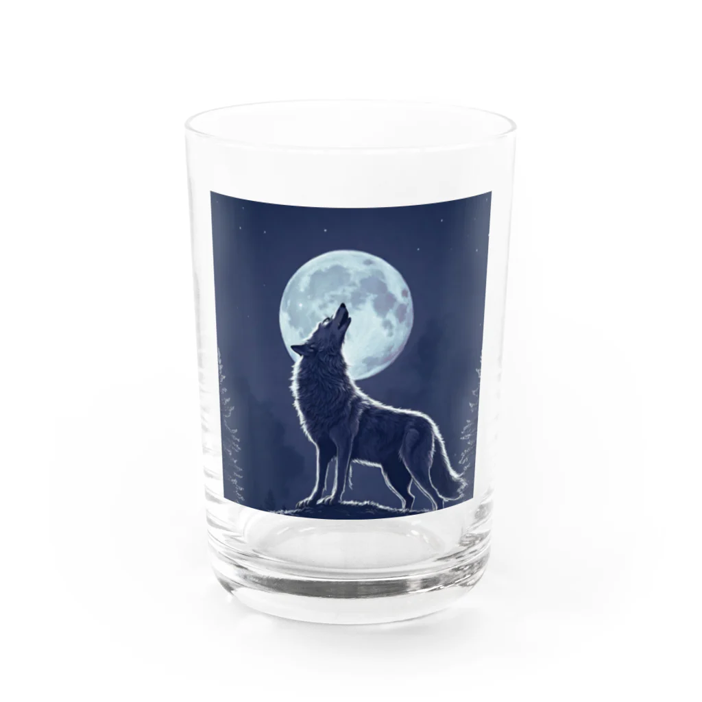 アニマルデザインの月夜に吠える狼 Water Glass :front