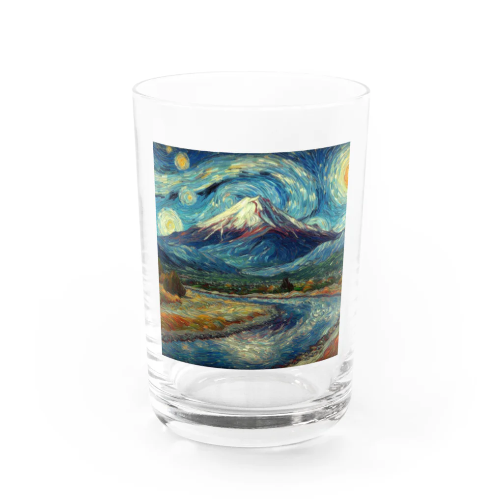 鷹鷹のゴッホ風フジヤマ Water Glass :front