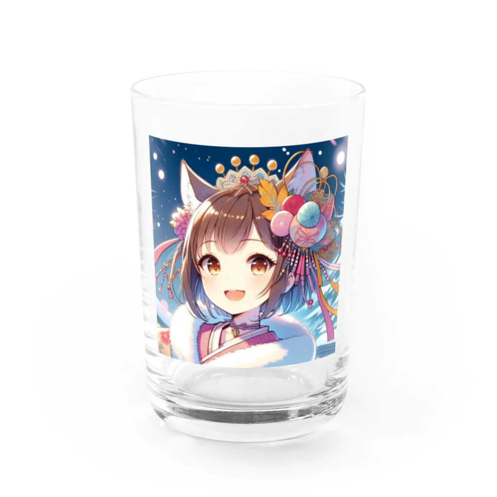 Happy Hub"（ハッピー・ハブ）の猫ギャル振り袖 Water Glass :front