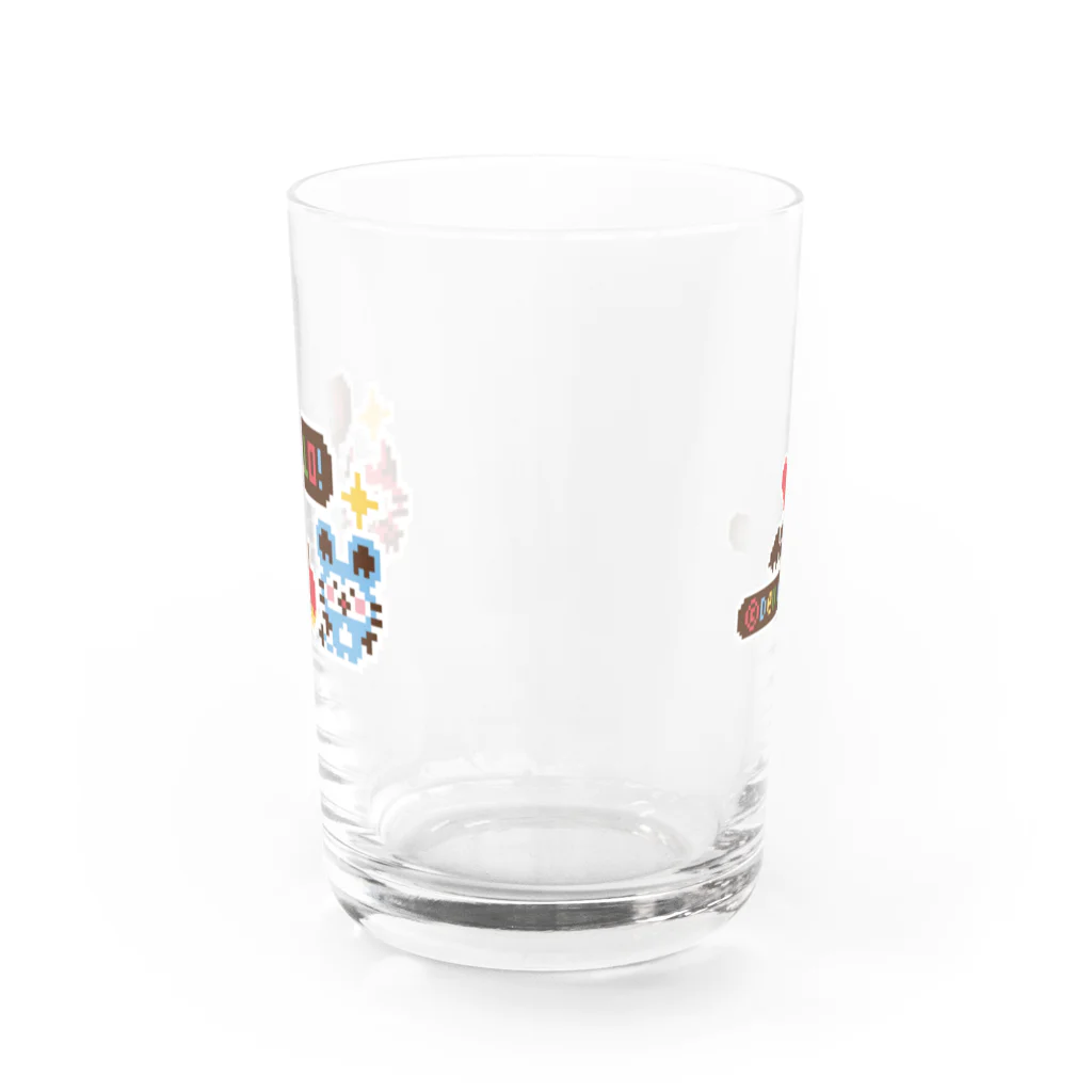 ミニマムユニヴァース@SUZURIのデビねこくんとデビねずちゃんとリンゴのドット絵 グラス Water Glass :front