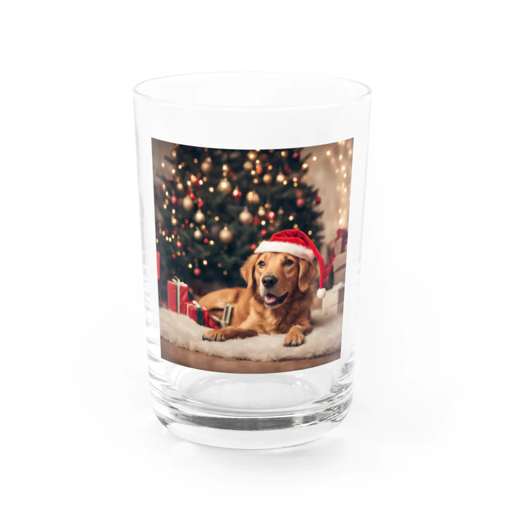 yumena_のクリスマスを満喫する犬 Water Glass :front