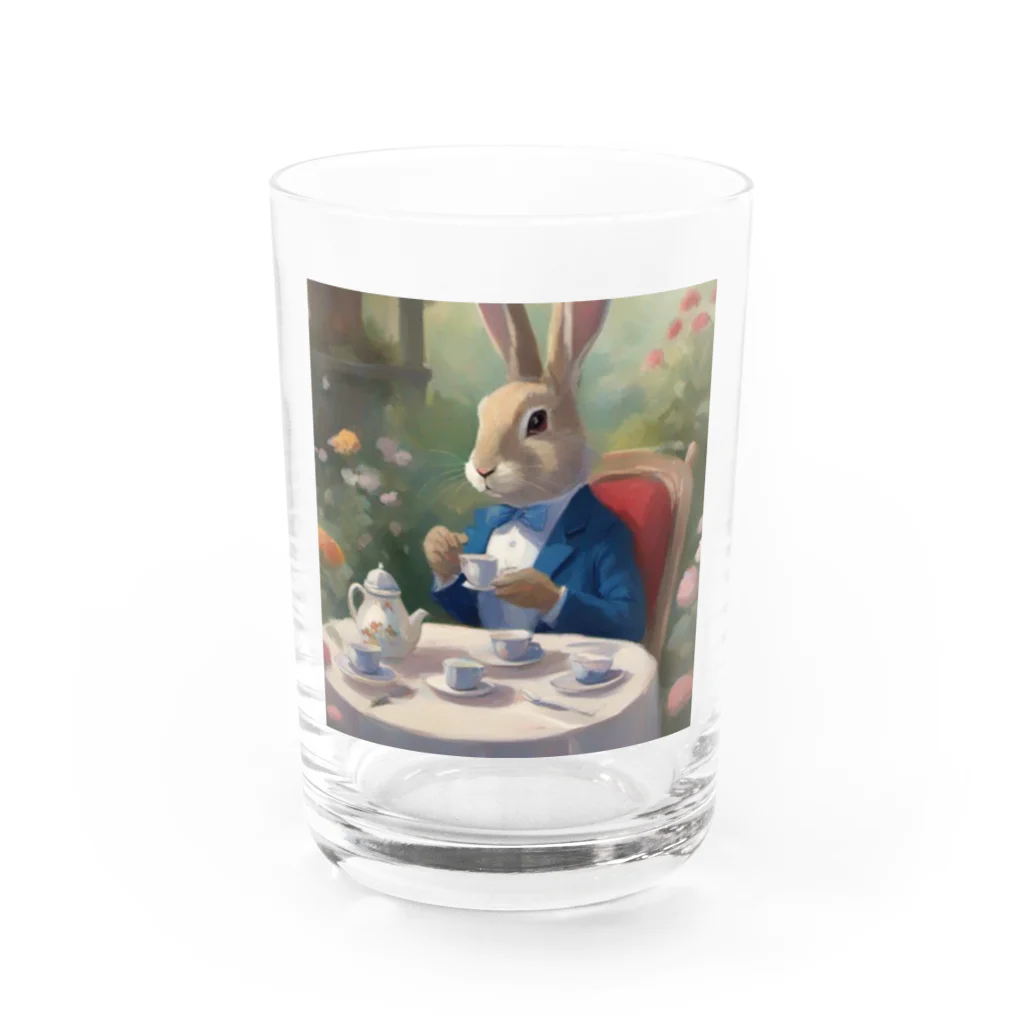 -888-のティータイム紳士ウサギ Water Glass :front