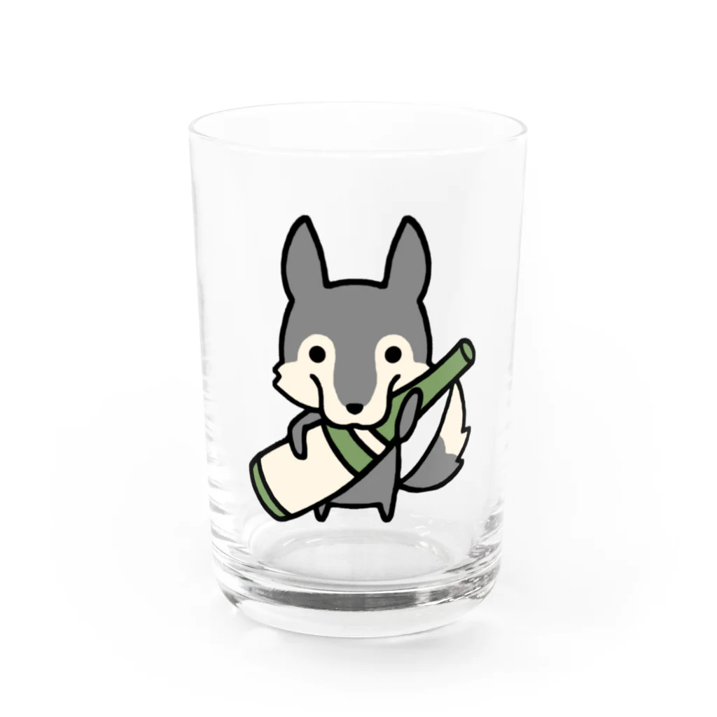 そばの日本酒好きな飲んべぇオオカミ Water Glass :front