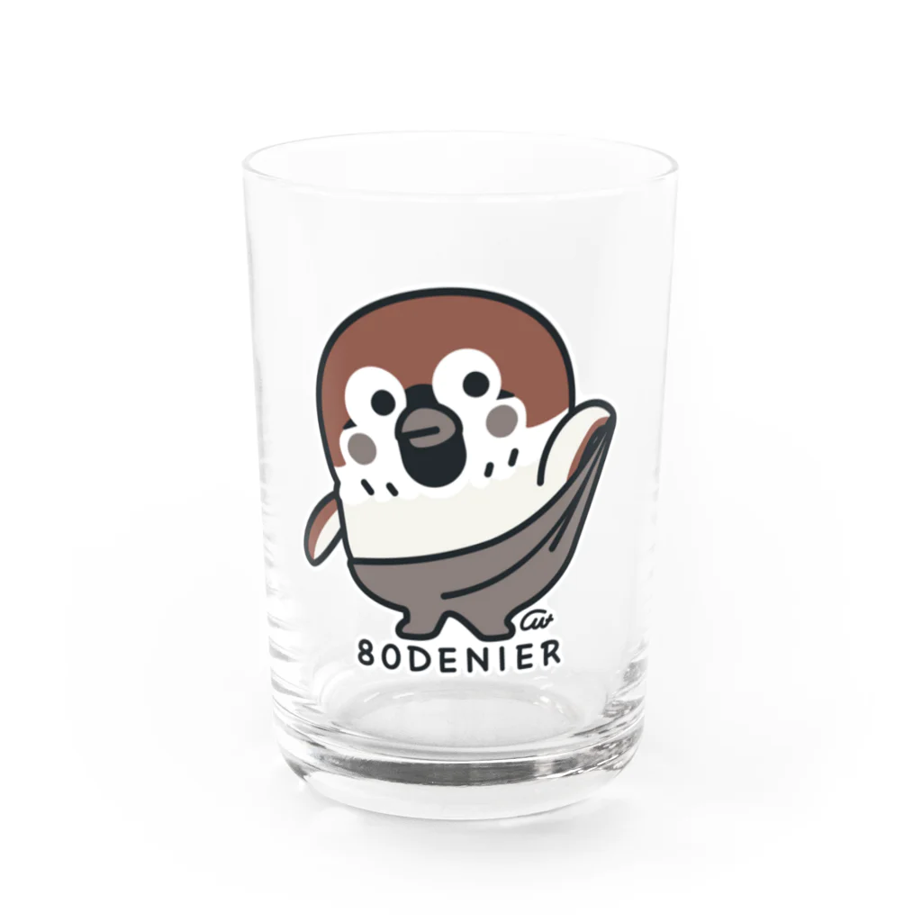 イラスト MONYAAT の履いてる？ 80DENIER タイツを履いたスズメ　大きめ Water Glass :front