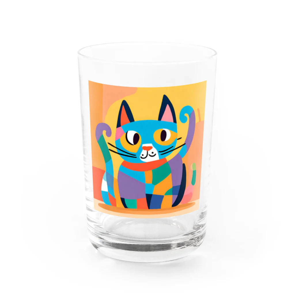 IKA_0120のカラフルな猫 Water Glass :front