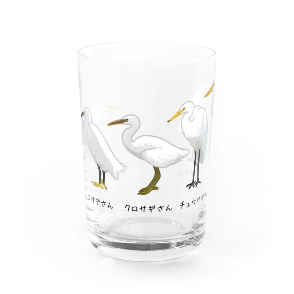 やちよ｜リアル鳥イラストのシラサギさん達の集い（冬羽） Water Glass :front