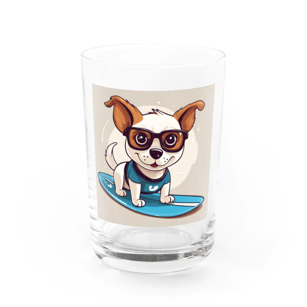 With-a-smileのサーフィン犬 Water Glass :front